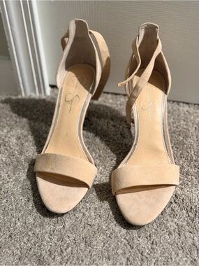 Jessica Simpson Nude Suede Ankle Strap Heels